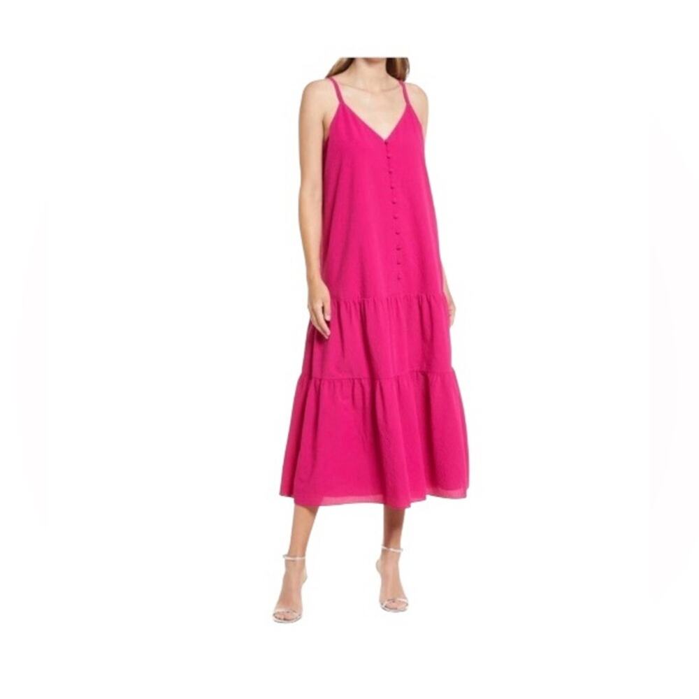 Ted Baker London Luann Dress Tiered Dress Ruffle Hot Pink Midi Dress Size 2